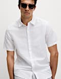 Chemise en coton et lin &agrave; manches courtes