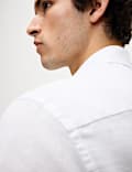 Chemise en coton et lin &agrave; manches courtes