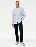 Pure Linen Striped Grandad Collar Shirt