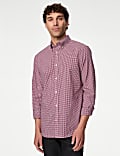 Easy Iron Cotton Stretch Gingham Oxford Shirt