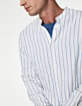 Linen Rich Striped Grandad Collar Shirt