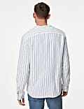 Linen Rich Striped Grandad Collar Shirt