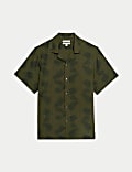 Linen Rich Cuban Collar Wave Print Shirt