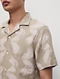 Linen Rich Cuban Collar Wave Print Shirt