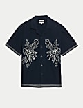 Cotton Linen Blend Short Sleeve Embroidered Shirt