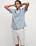 Linen Blend Geometric Print Short Sleeve Shirt