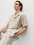 Cotton Linen Blend Striped Short Sleeve Shirt