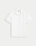 Camisa 100 % lino con diseño de espiga y cuello cubano