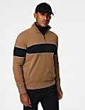 Pure Cotton Colour Block Half Zip Sweatshirt