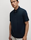 Oversized Fit Cotton Rich Textured Polo Shirt