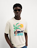 Pure Cotton Large Palm Graphic T-Shirt