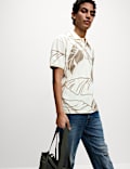 Pure Cotton Exploded Palm Print Polo Shirt
