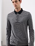 Pure Cotton Textured Long Sleeve Polo Shirt