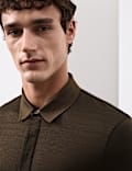 Pure Cotton Textured Long Sleeve Polo Shirt