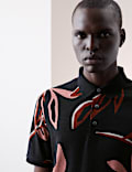 Linen Blend Floral Print Polo Shirt