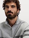 Pure Cotton Striped Half Zip Sweatshirt
