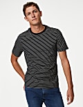 T-Shirt με ρίγες και κλειστή στρογγυλή λαιμόκοψη από 100% βαμβάκι