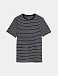 T-Shirt με ρίγες και κλειστή στρογγυλή λαιμόκοψη από 100% βαμβάκι