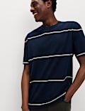 Pure Cotton Striped Relaxed Crew Neck T-Shirt