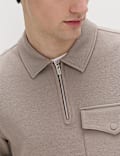 Cotton Blend Pique Half Zip Top