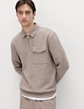Cotton Blend Pique Half Zip Top
