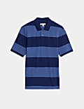 Pure Cotton Striped Pique Polo Shirt