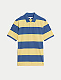 Pure Cotton Striped Pique Polo Shirt