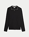 Pure Cotton Tipped Long Sleeve Polo Shirt