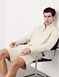 Pure Cotton Drop Needle Striped Half Zip Jacket