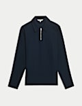 Cotton Rich Waffle Half Zip Long Sleeve Top