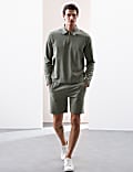 Cotton Rich Waffle Half Zip Long Sleeve Top