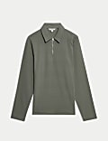 Cotton Rich Waffle Half Zip Long Sleeve Top