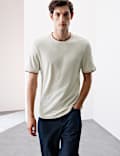 T-Shirt με κλειστή στρογγυλή λαιμόκοψη από σύμμεικτο λινό