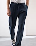 Pantalon de jogging droit en coton à motif nervuré