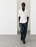 Relaxed Fit Modal Rich textured Button Through Polo