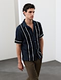 Cotton Rich Piped Stripe Knitted Polo Shirt