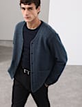 Cardigan en polaire de laine mélangée à col en V
