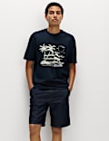 T-shirt με κλειστή στρογγυλή λαιμόκοψη, σχέδιο Hawaii και υψηλή περιεκτικότητα σε βαμβάκι