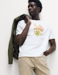 T-Shirt aus reiner Baumwolle mit Blumen-Grafik