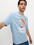 Zuiver katoenen T-shirt met grafische Japanse vis