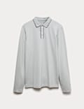 Cotton Blend Long Sleeve Polo Shirt