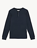 Brushed Cotton Crew Neck Henley T-Shirt