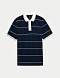 Pure Cotton Pique Striped Polo Shirt