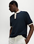 Pure Cotton Textured Tipped Polo Shirt