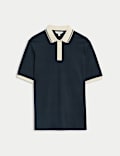 Pure Cotton Textured Tipped Polo Shirt
