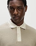 Pure Cotton Textured Tipped Polo Shirt
