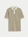 Pure Cotton Textured Tipped Polo Shirt