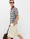 Cotton Blend Crepe Notch Neck Polo Shirt