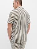 Cotton Blend Textured Striped Short Sleeve Shirt