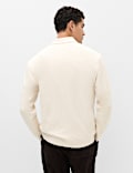 Cotton Blend Ribbed Long Sleeve Polo Shirt